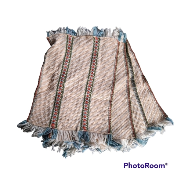 Vintage boho woven knit fringe striped placemats 4 - Picture 2 of 7